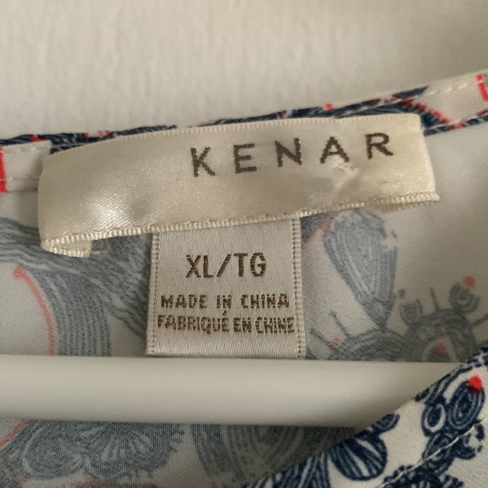 Kenar White and Blue Printed Blouse Size XL EUC - Picture 5 of 10